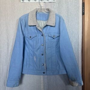 Blue Corduroy Quilted Sherpa Jacket with Collar